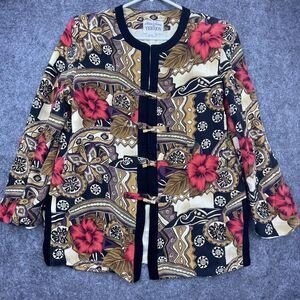 Vintage Rickie Freeman Teri Jon Blazer Womens 12 Black Red‎ Silk Maximalist Luxe